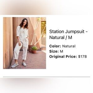 Outerknown Station Jumpsuit size medium. Color is natural.